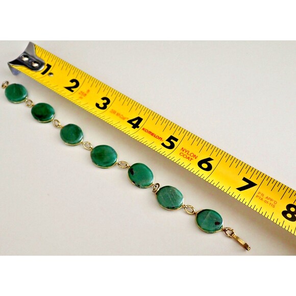 Green Aventurine Necklace & Matching Bracelet Stone Disk Gold Tone Wire Links - Picture 10 of 16